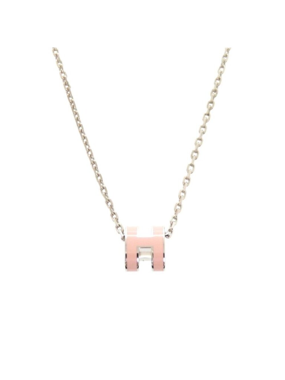 Hermes Pop H Mini Pink Silver Necklace